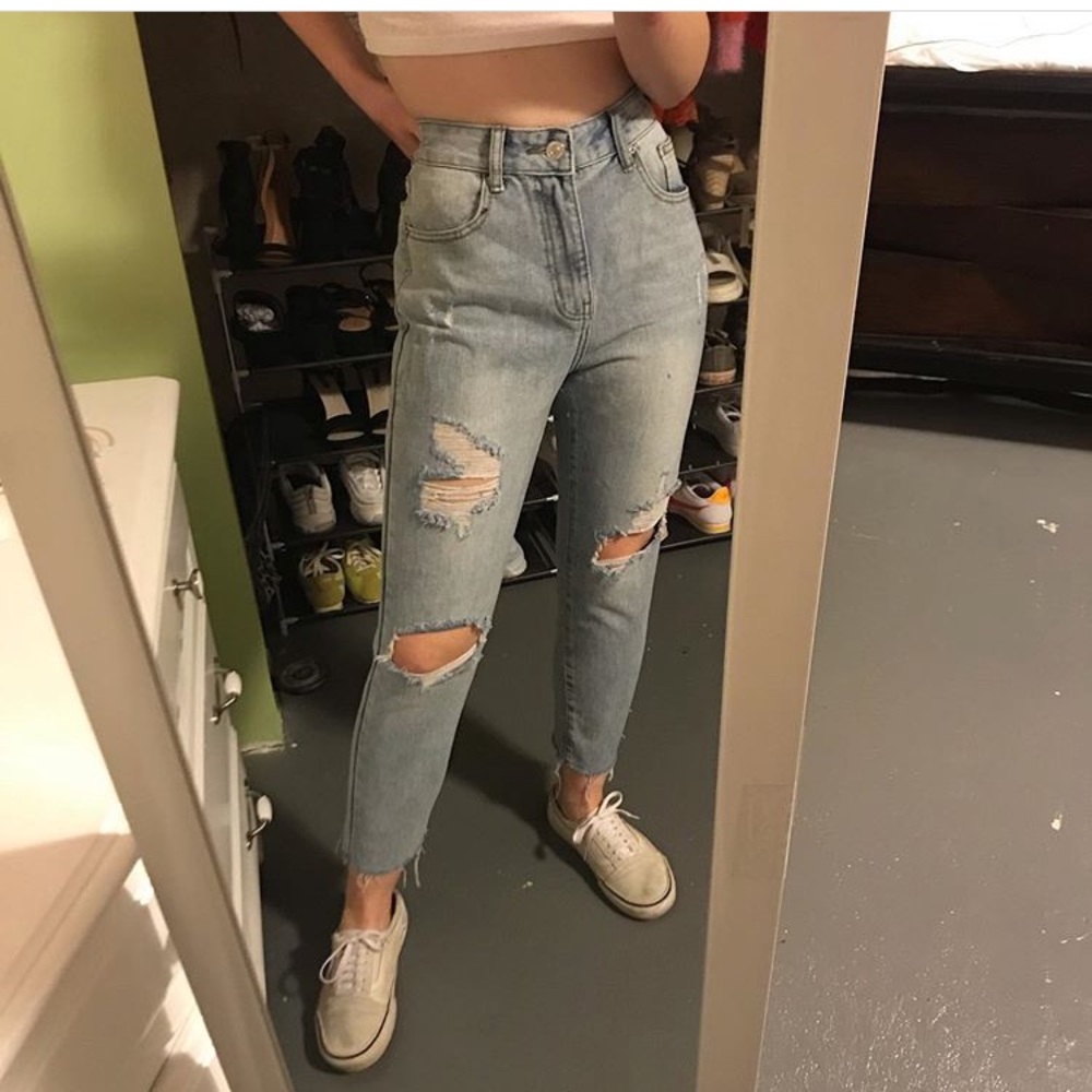 Momokrom light wash distressed mom jeans